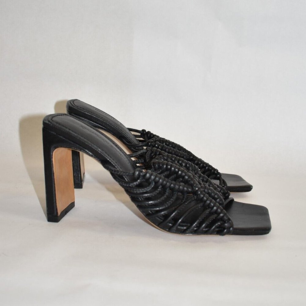 $600 JONATHAN SIMKHAI niki braided Leather slide Sandals SQUARE black 36 (PA17)